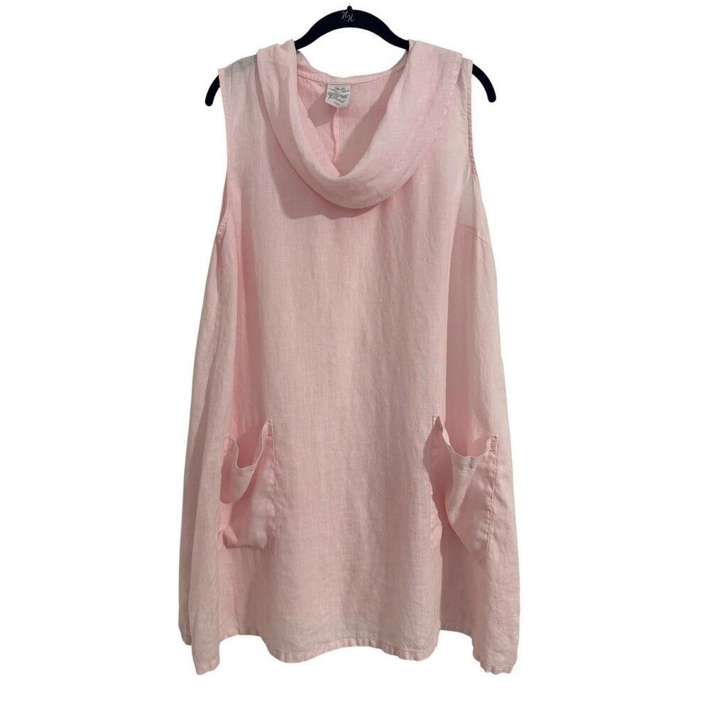 Match Point Linen Tunic Tank Women LARGE Light Pink Oversized Cowl Neck Pockets